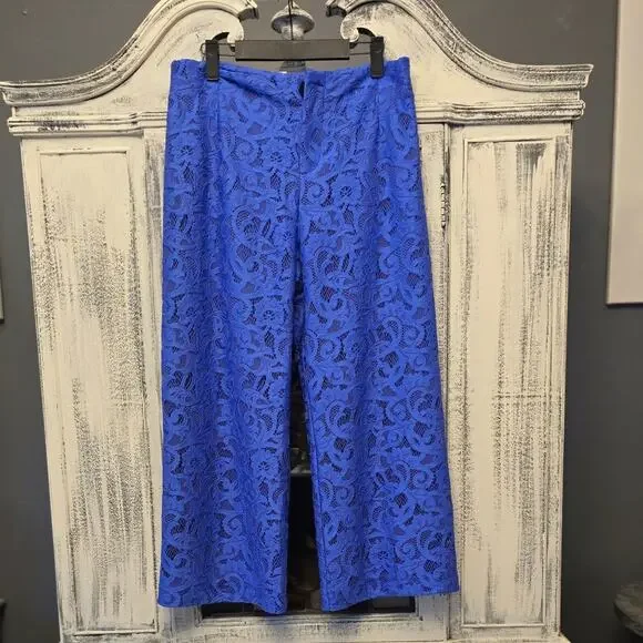 NWT Maeve Colette Blue Lace Cropped Wide-Leg Pants - 32 waist - Picture 5 of 5